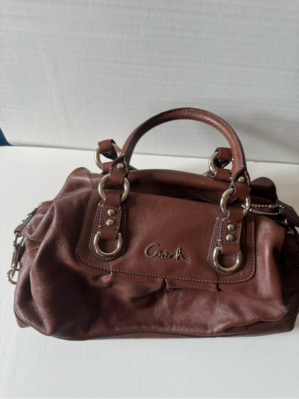 Coach Chestnut Brown Leather Satchel with Polished Hardware